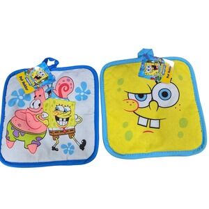 SpongeBob SquarePants Pot Holder Set 2 Pack Patrick Gary Blue Yellow Cotton NEW